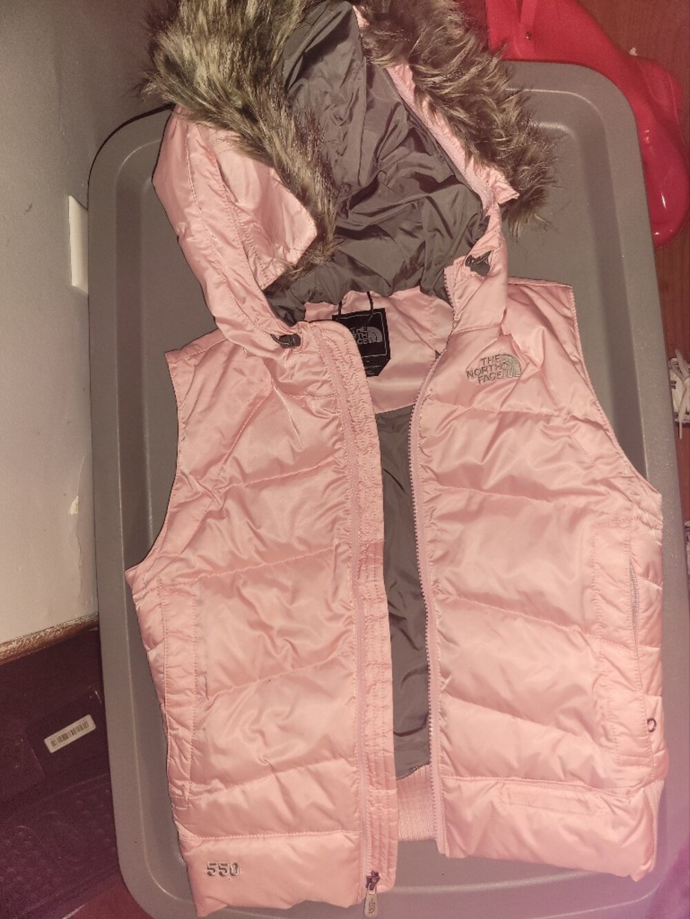 The North Face Light Pink Quilted Hooded Vest
